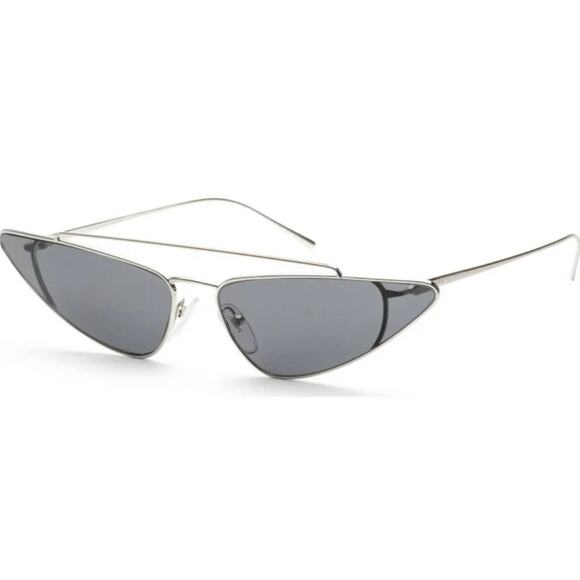 Prada SPR 63U Silver Metal Frame Dark Gray Lens Fashion Cat Eye Sunglasses RARE - Picture 1 of 11